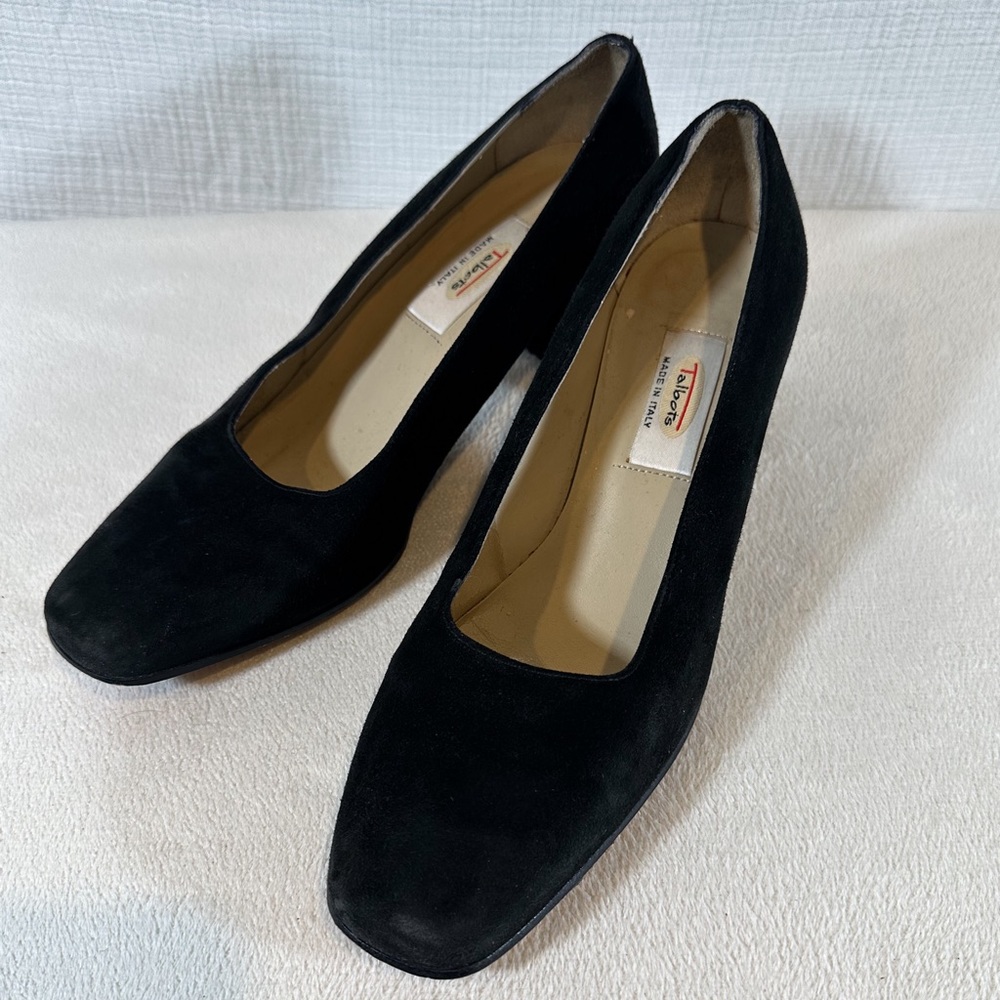 Talbots Suede Black Pumps Heels Vintage Shoes Size 6.5